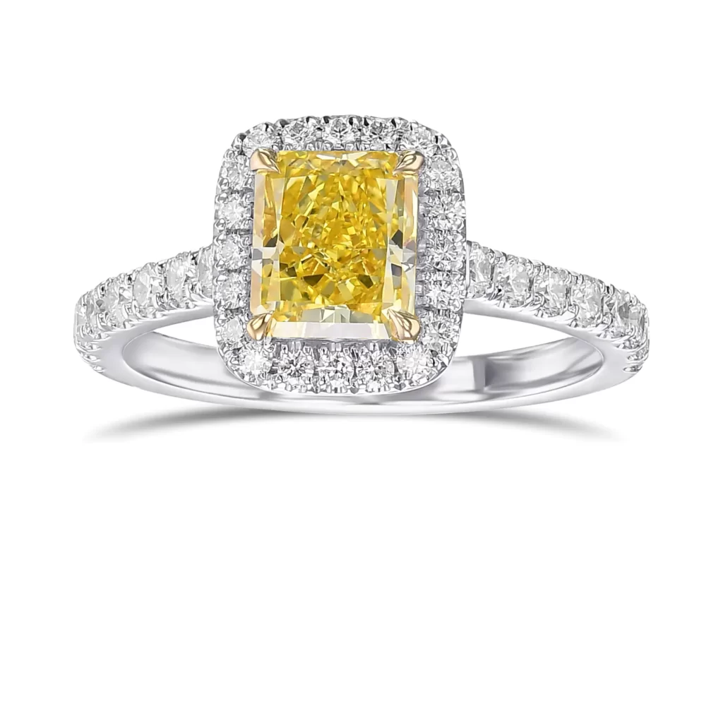 Fancy Intense Yellow Radiant Halo Diamond Ring